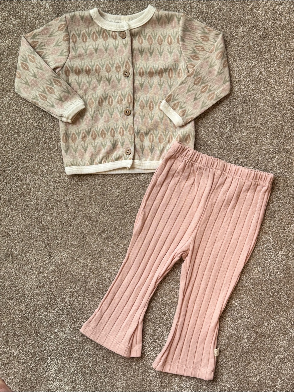 +Snug Baby Girl Floral Cardigan Ribbed Flare Pants 2 Piece Set 12M Fall Boho